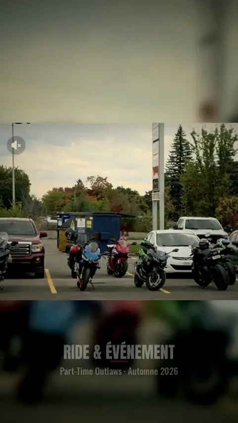 Motorcycles gathered for a Part-Time Outlaws outing in fall 2026